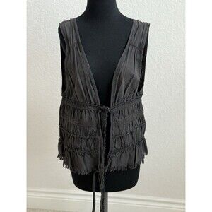 Free People Smocked Vest Dark Gray Tie-Front Open V-Neck Raw Hem Women’s M